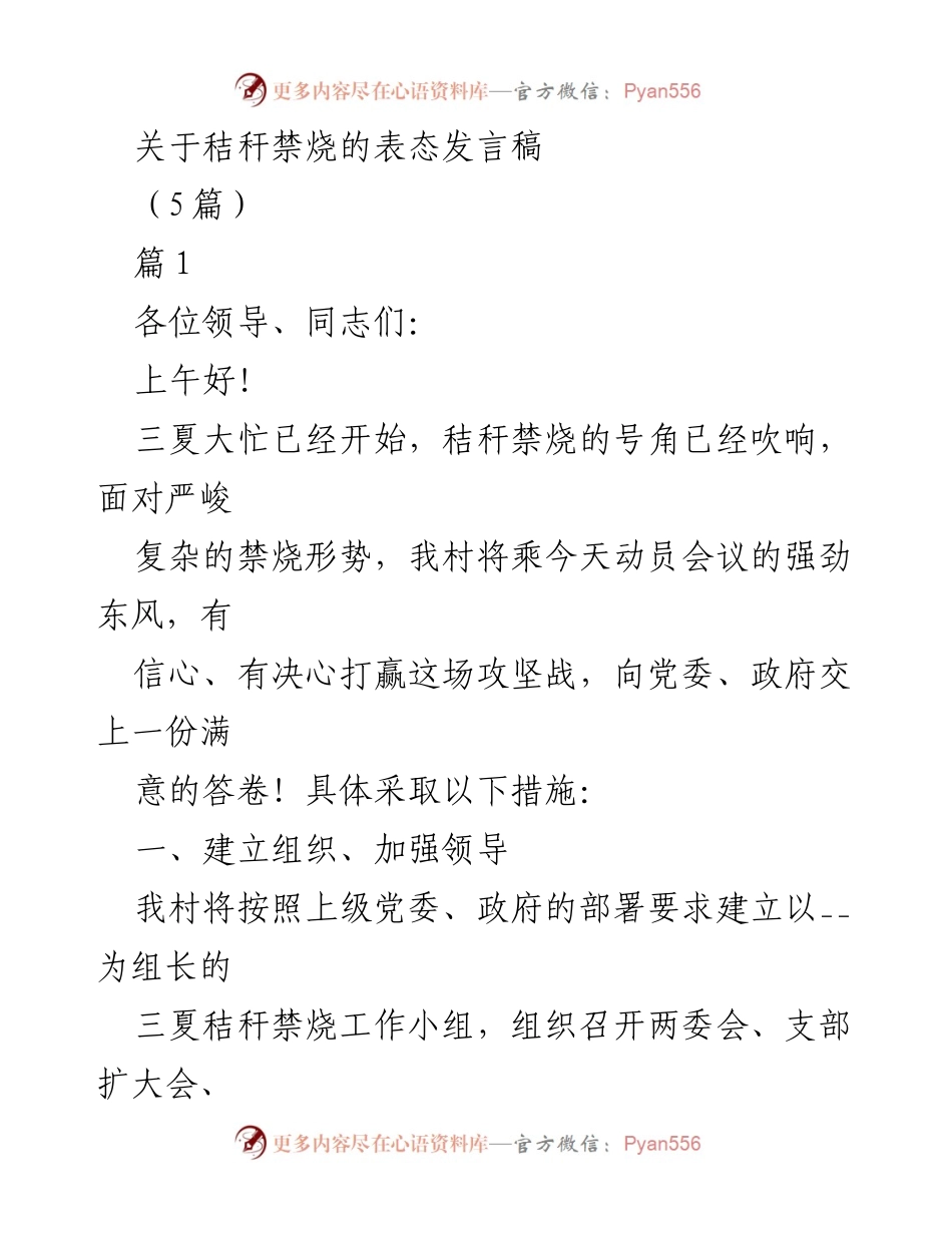 [发言] 动员会议 - 秸秆禁烧攻坚战的表态发言.docx_第1页