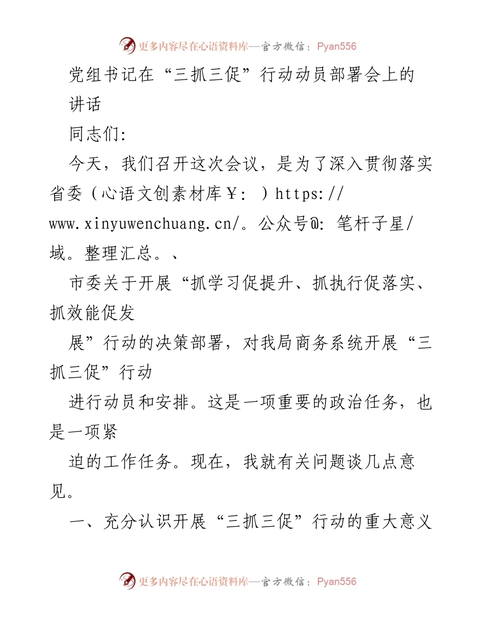 [发言] 动员部署会 - “三抓三促”行动的重要性与实施目标.docx_第1页