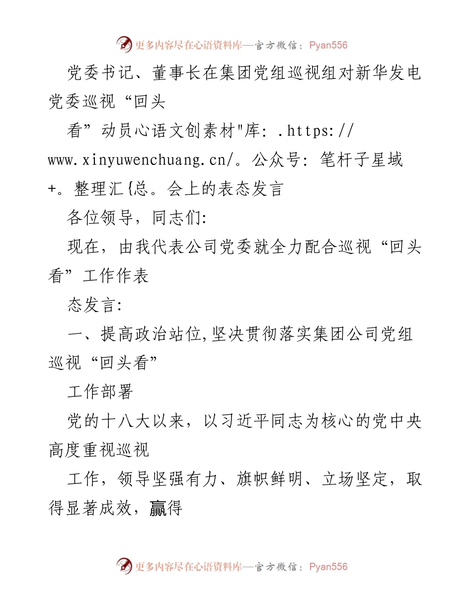 [发言] 动员会 - 全力配合巡视“回头看”工作的表态发言.docx_第1页