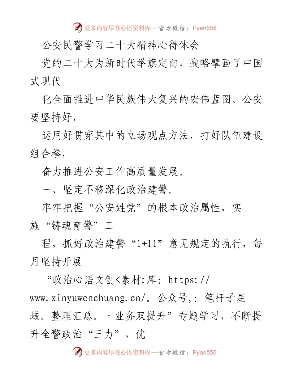 [发言] 公安工作会议 - 公安民警学习贯彻党的二十大精神的心得体会.docx_第1页