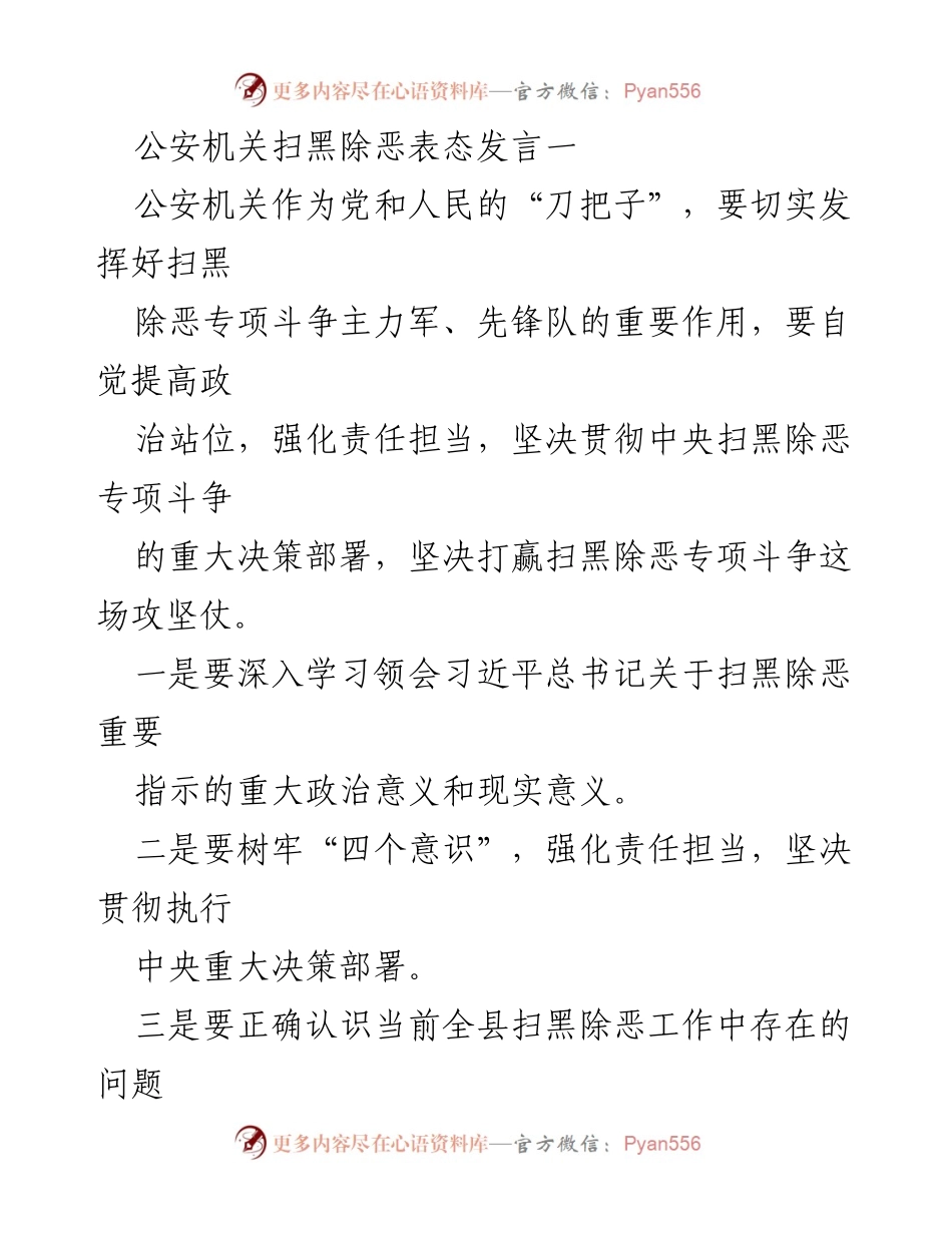 [发言] 公安机关扫黑除恶专项斗争动员会 - 加强责任担当，坚决打赢扫黑除恶专项斗争.docx_第1页