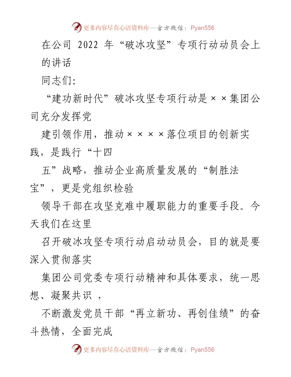[发言] 动员会 - 推动高质量发展的“破冰攻坚”专项行动动员讲话.docx_第1页