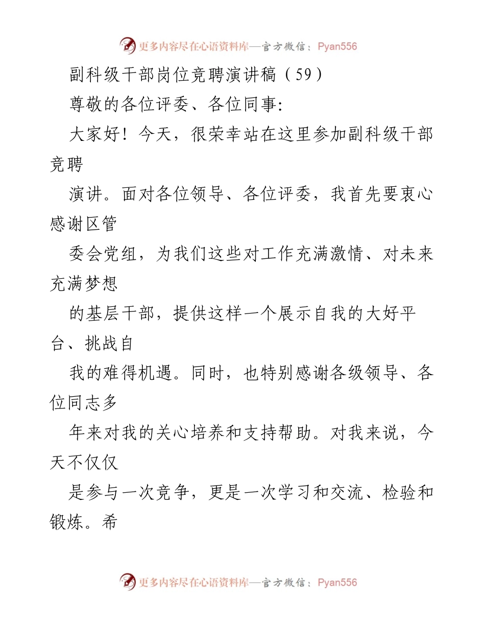 [发言] 副科级干部岗位竞聘 - 副科级干部竞聘演讲稿.docx_第1页