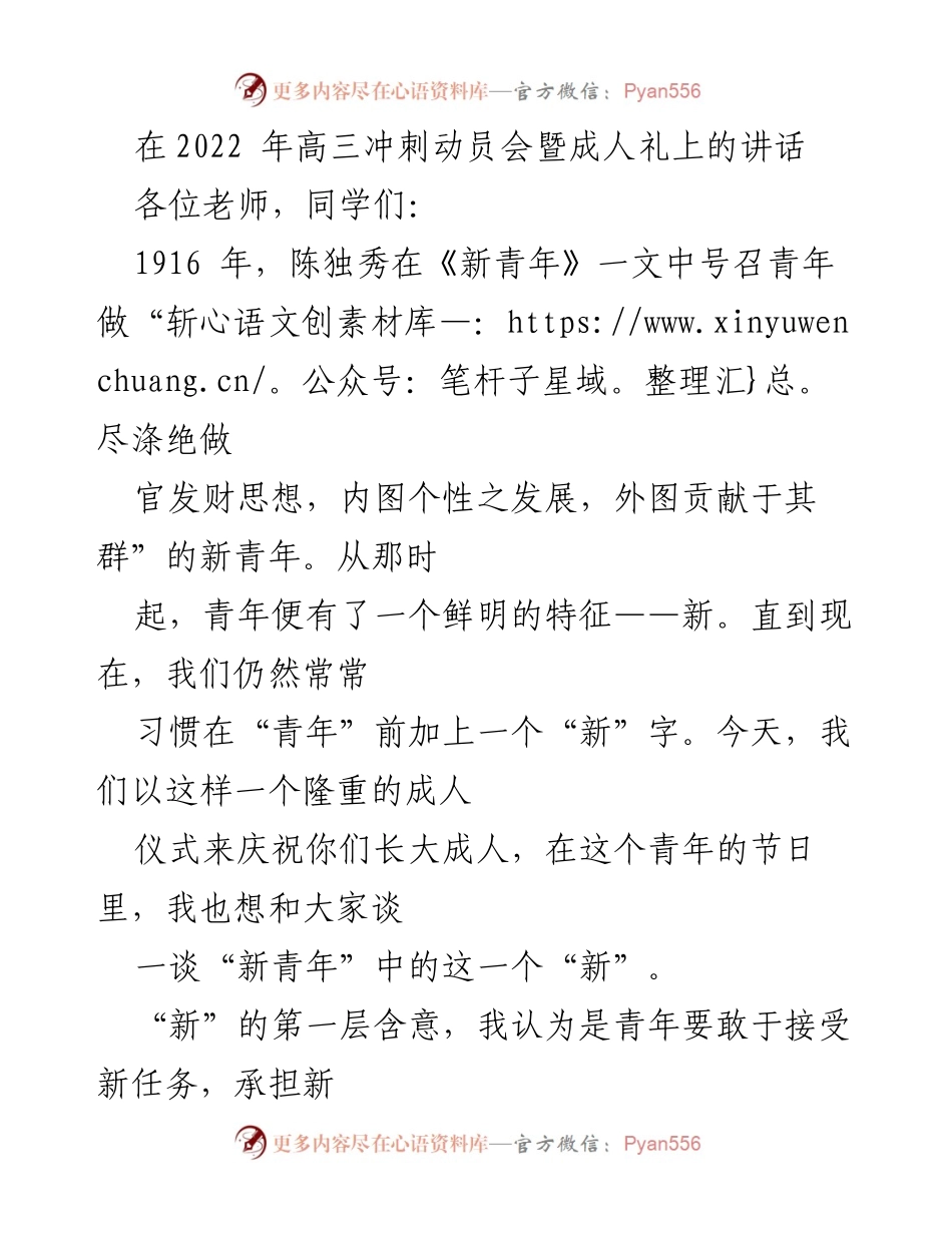 [发言] 动员会暨成人礼 - 新青年：勇担使命，敢于创新.docx_第1页