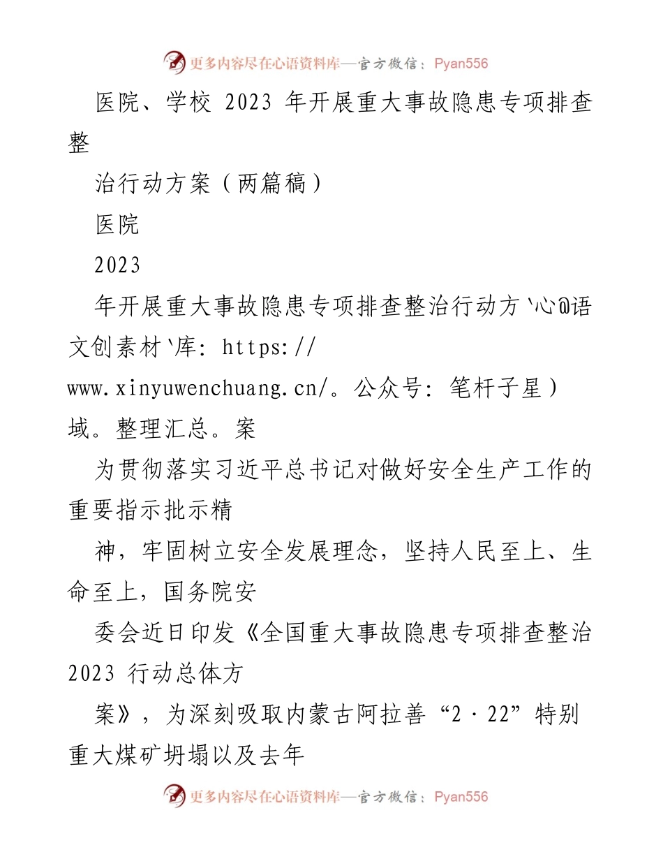 [发言] 医院安全工作会议 - 2023年医院重大事故隐患专项排查整治行动方案解读.docx_第1页