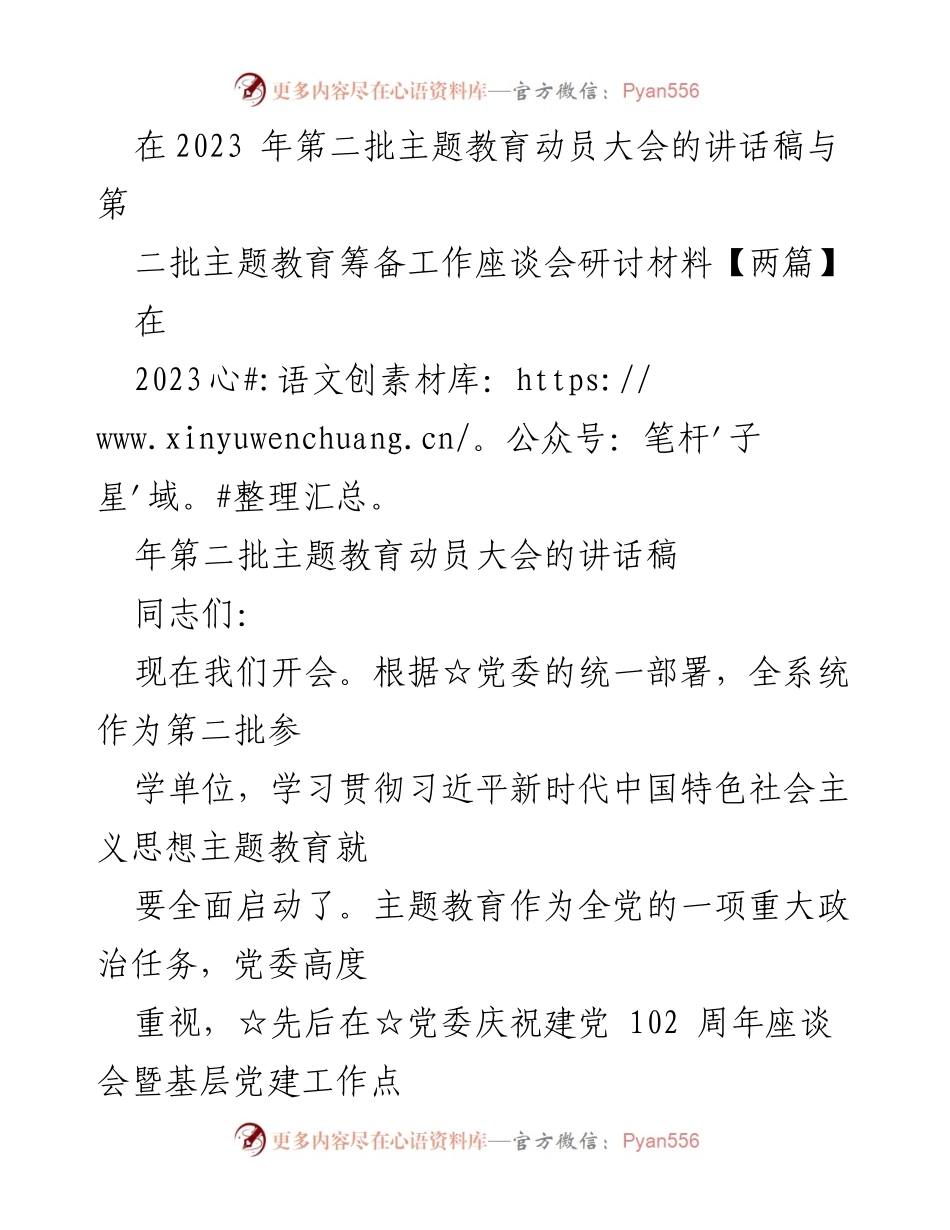 [发言] 动员大会 - 2023年第二批主题教育动员大会讲话稿_4.docx_第1页