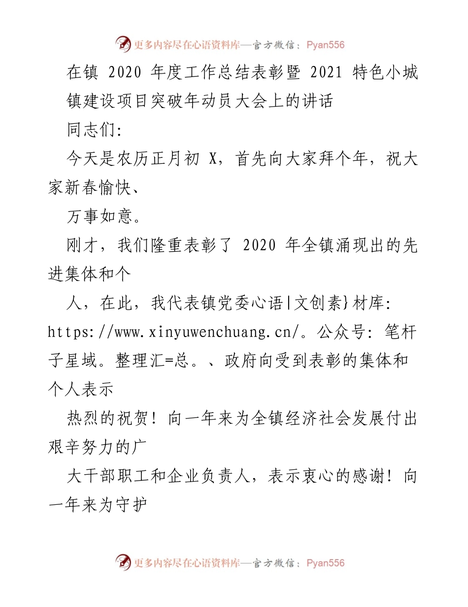 [发言] 动员大会 - 2020年度工作总结与2021年特色小镇建设动员讲话.docx_第1页