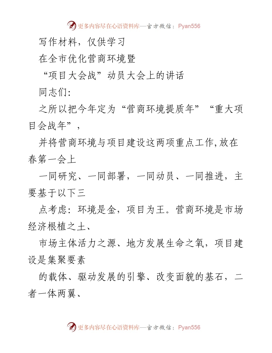 [发言] 动员大会 - 优化营商环境与项目建设的双驱动发展策略.docx_第1页