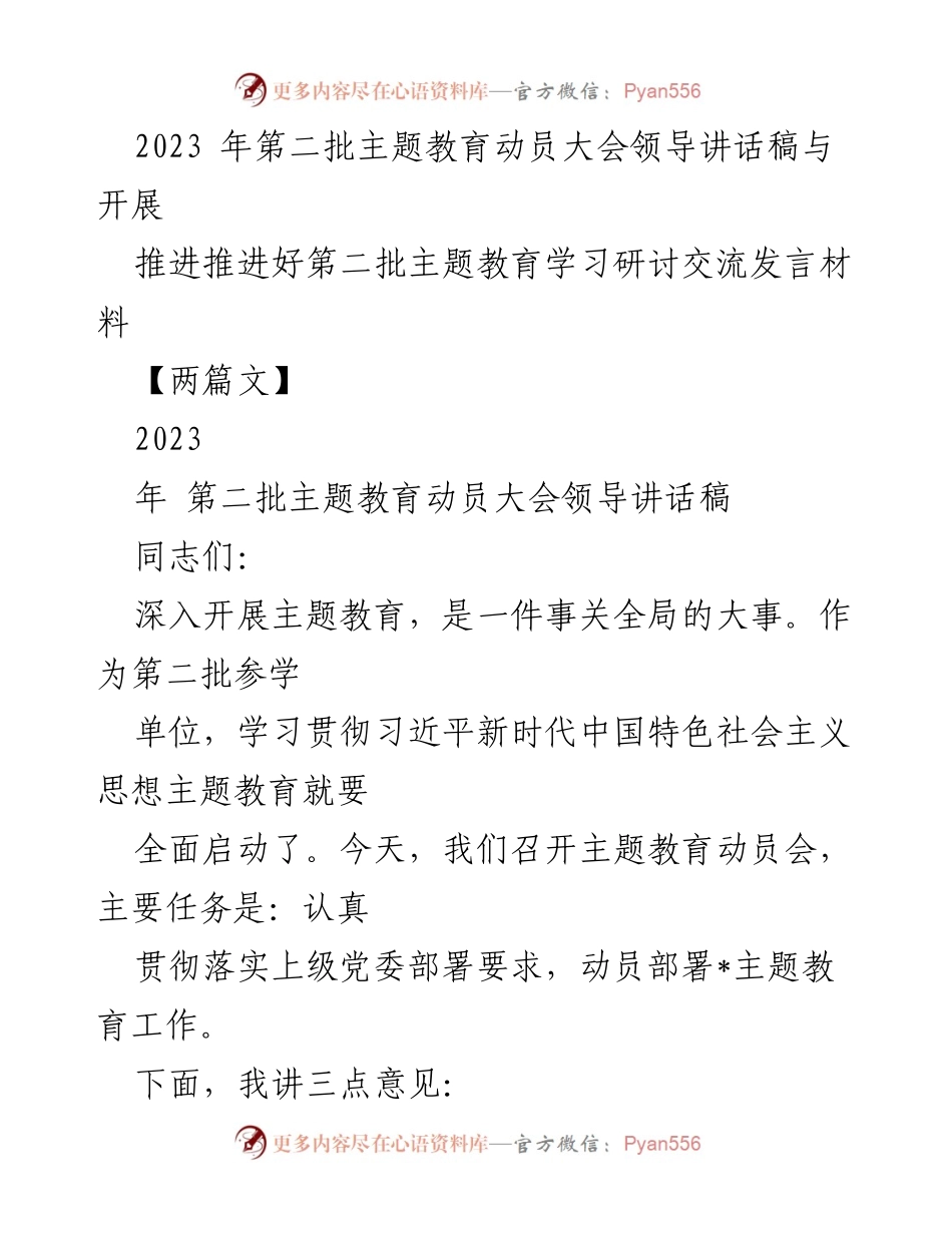 [发言] 动员大会 - 深入开展第二批主题教育的重要性与实施路径.docx_第1页