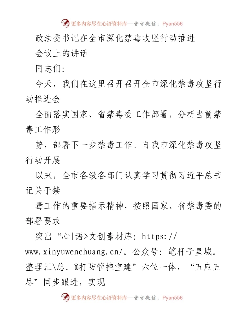 [发言] 全市深化禁毒攻坚行动推进会 - 加强禁毒攻坚责任，推动毒品治理现代化.docx_第1页