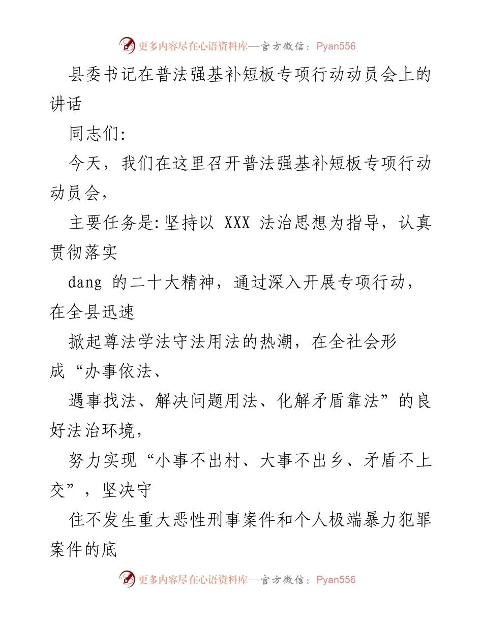 [发言] 动员会 - 普法强基补短板专项行动的重要性与实施策略.docx_第1页