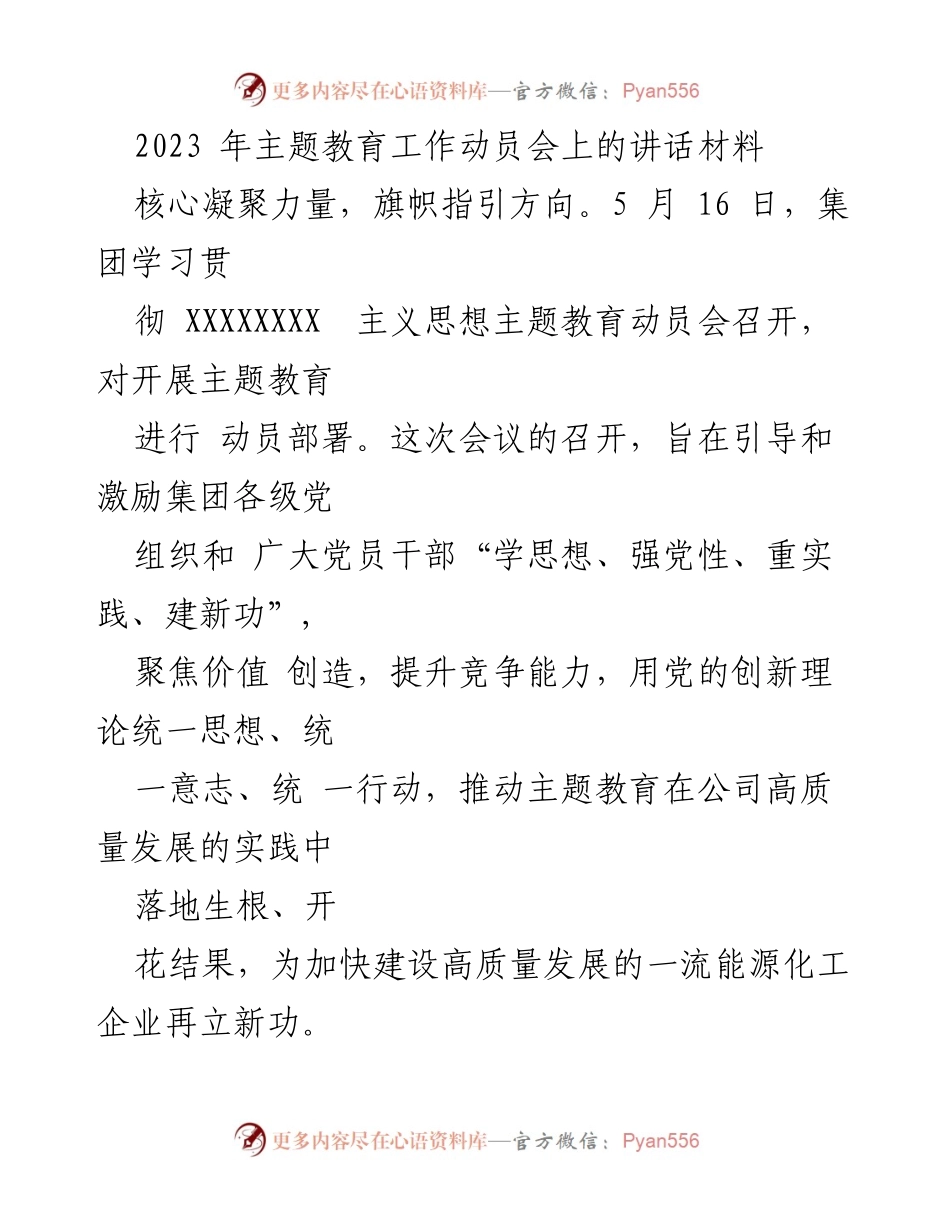 [发言] 动员会 - 主题教育工作动员讲话.docx_第1页