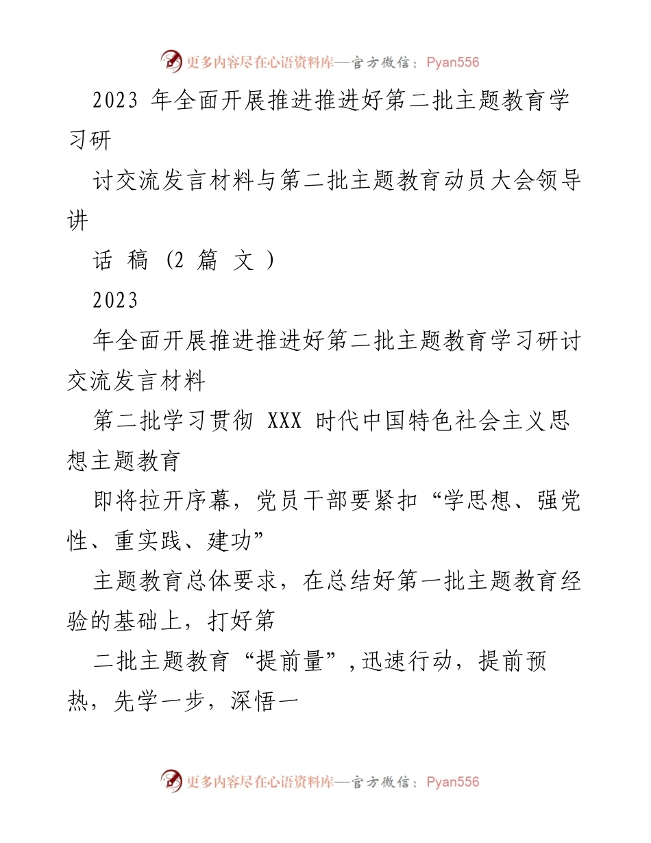 [发言] 动员大会 - 推动第二批主题教育的先行者发言材料.docx_第1页