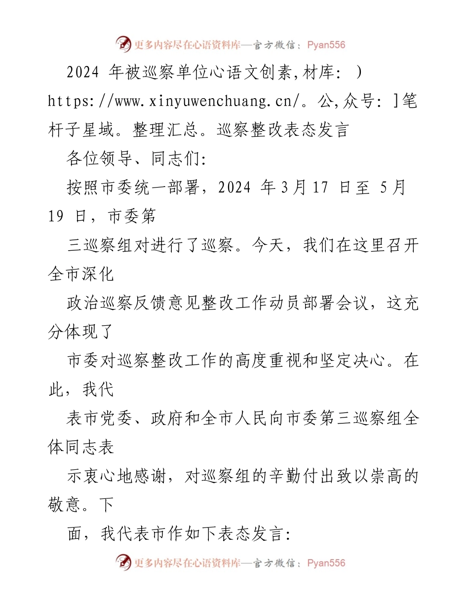 [发言] 动员部署会议 - 巡察整改工作表态发言.docx_第1页