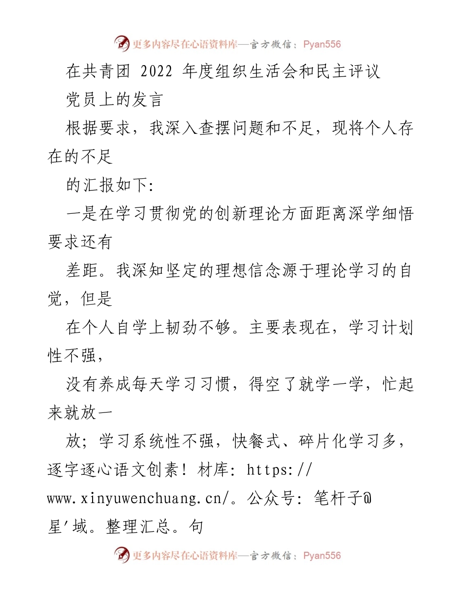 [发言] 共青团年度组织生活会 - 自我批评与改进方向报告.docx_第1页
