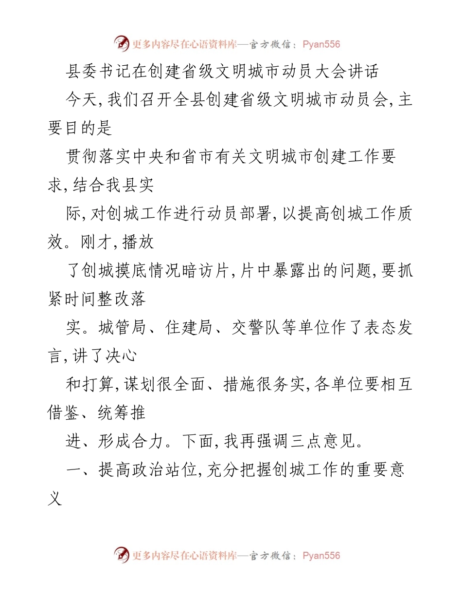 [发言] 动员大会 - 创建省级文明城市的重要性与实施路径.docx_第1页