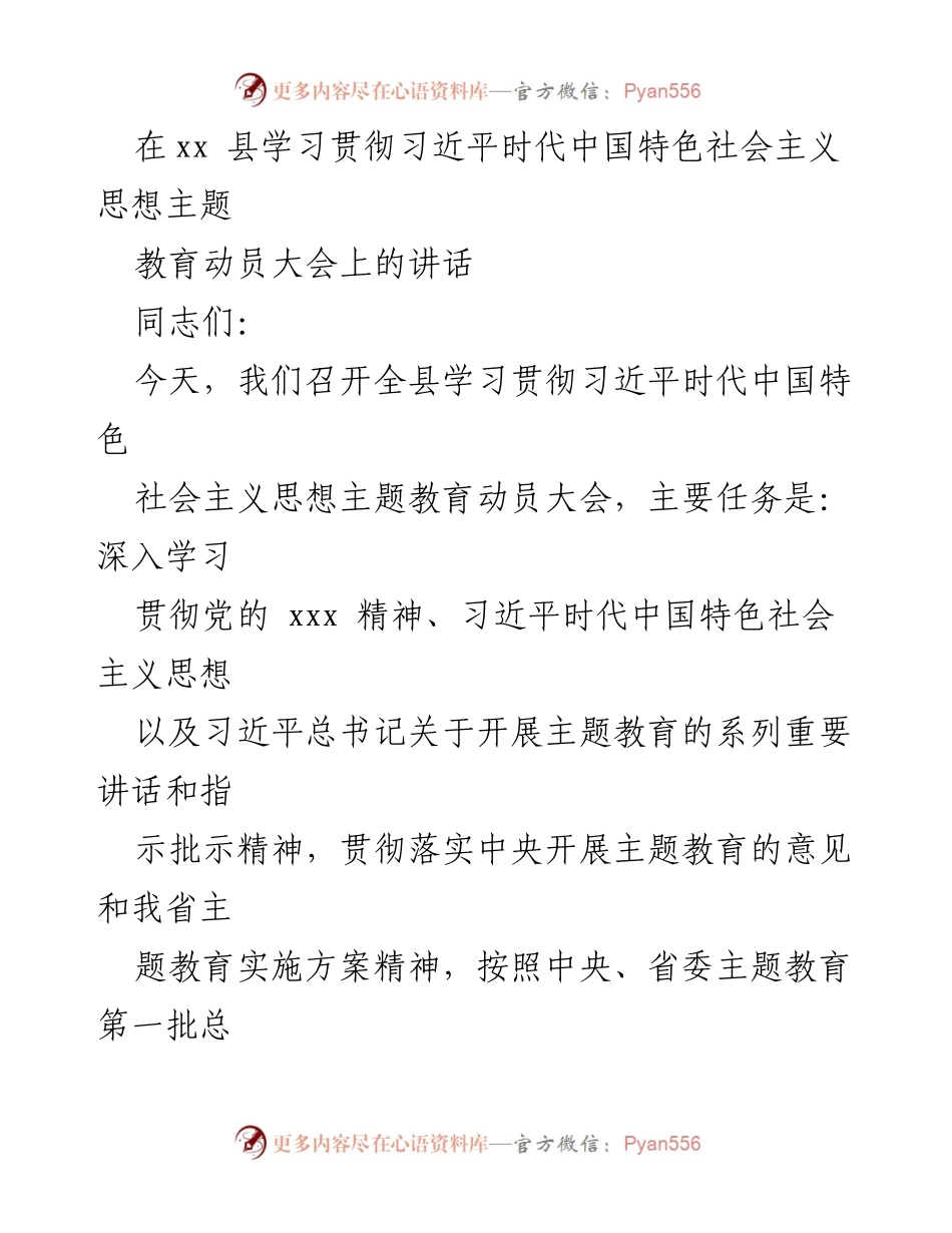 [发言] 动员大会 - 深入学习贯彻习近平新时代中国特色社会主义思想主题教育的重要性与要求.docx_第1页