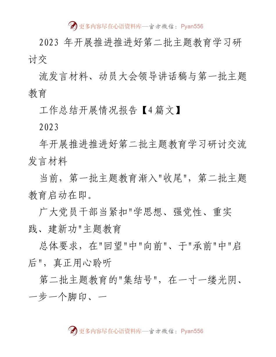 [发言] 动员大会 - 推动第二批主题教育的实践与反思.docx_第1页