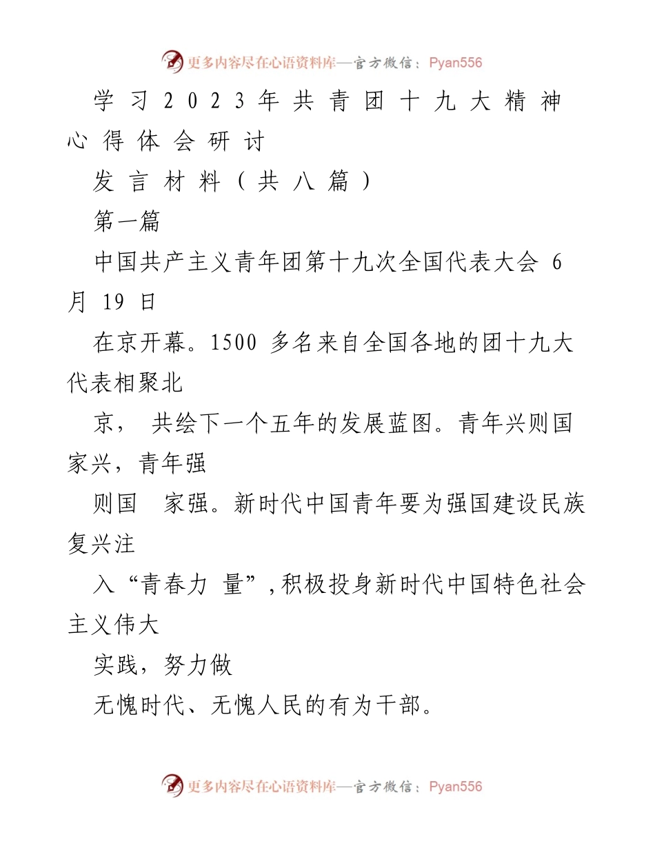 [发言] 共青团十九大 - 青年干部的理想信念与为民担当.docx_第1页