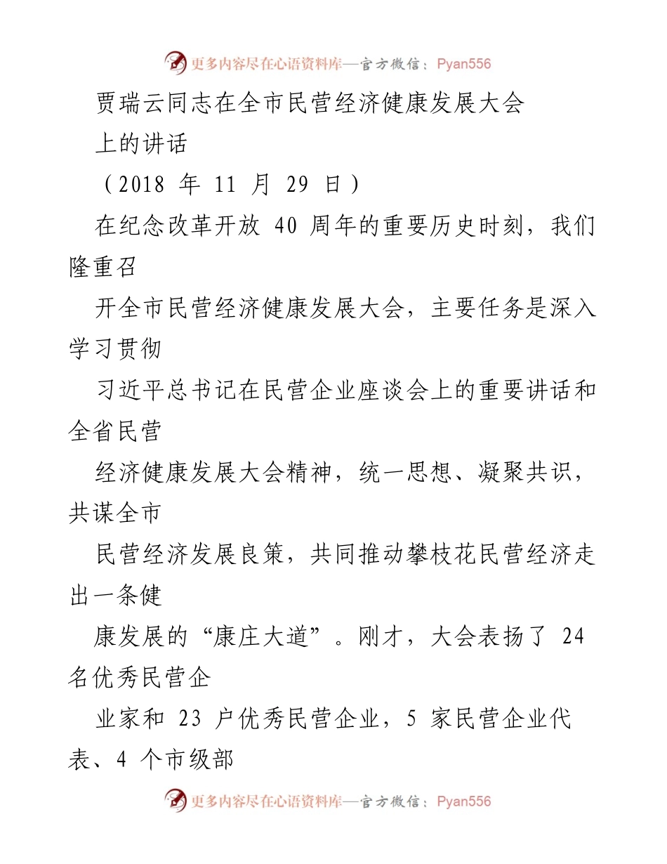 [发言] 全市民营经济健康发展大会 - 推动攀枝花民营经济健康发展的重要讲话.docx_第1页