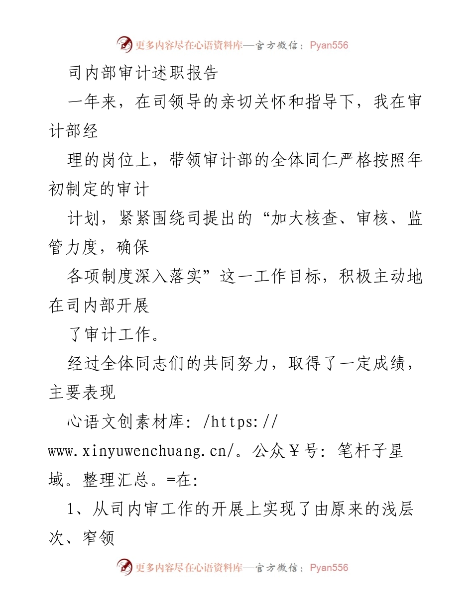 [发言] 内部审计工作总结 - 内部审计部年度述职报告.docx_第1页
