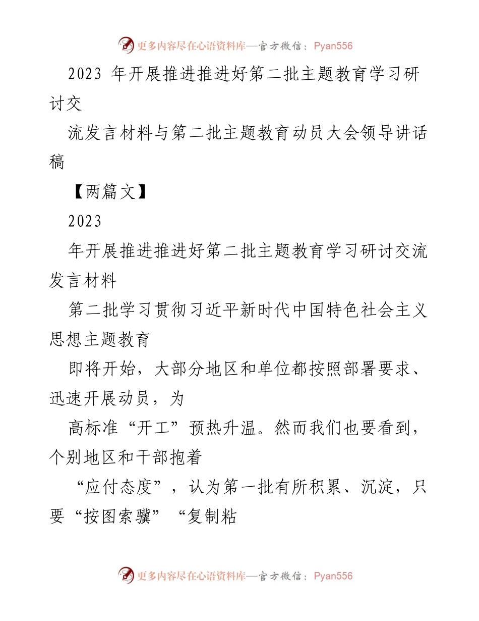 [发言] 动员大会 - 推动第二批主题教育的实效与深度.docx_第1页