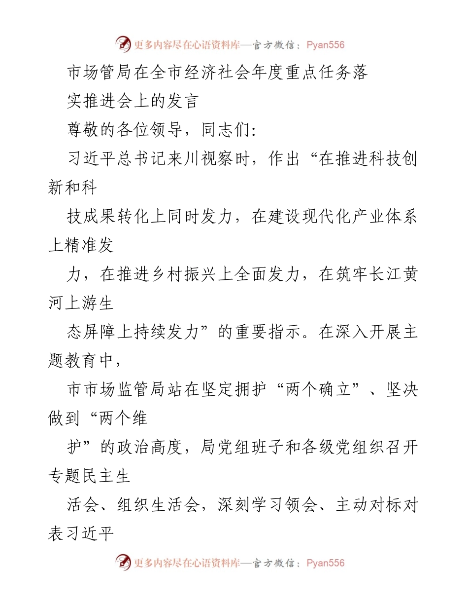 [发言] 全市经济社会年度重点任务落实推进会 - 推动知识产权强市建设，服务高质量发展.docx_第1页