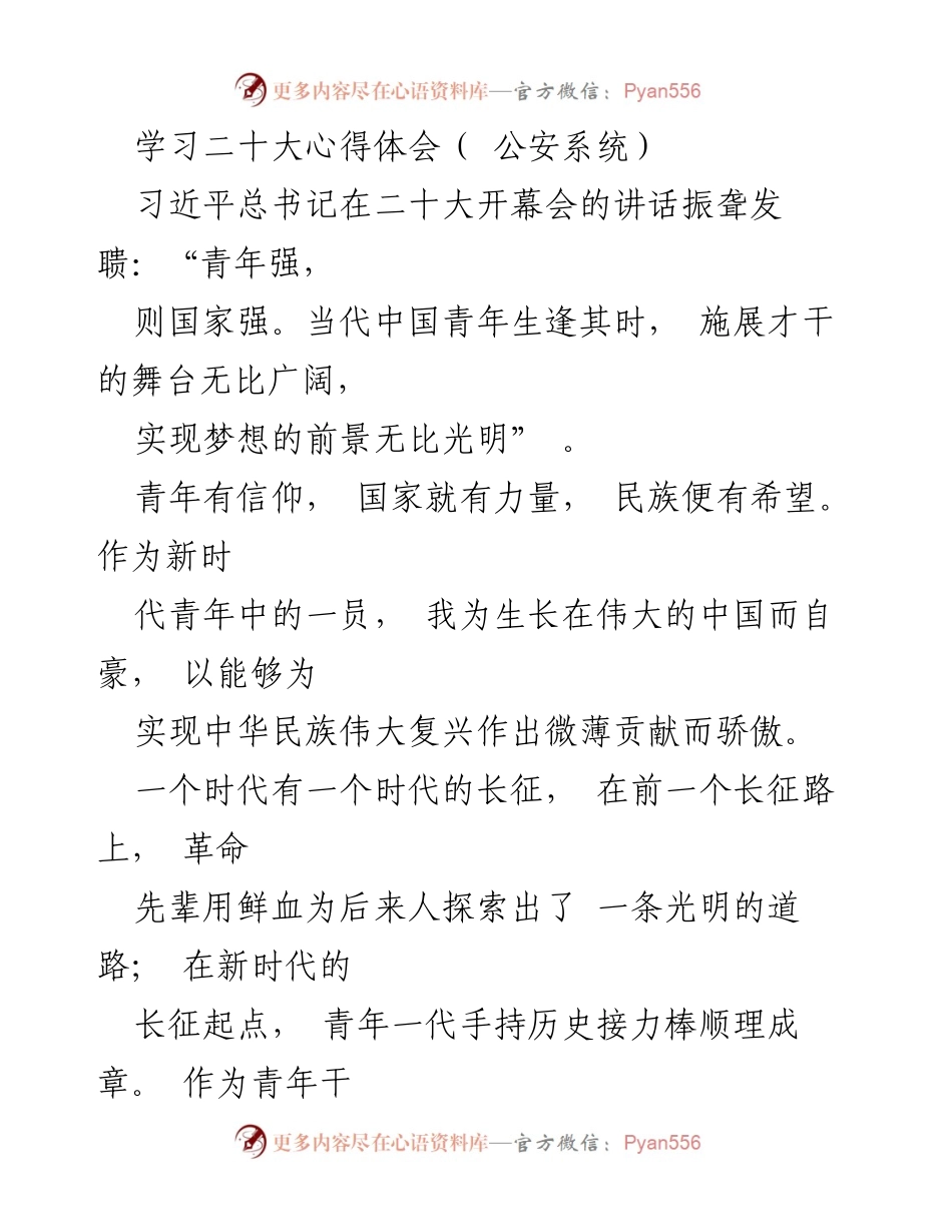 [发言] 公安系统学习会 - 青年干警在新时代的使命与担当.docx_第1页