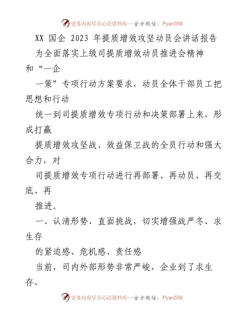 [发言] 动员会 - 2023年提质增效攻坚战动员讲话报告.docx_第1页