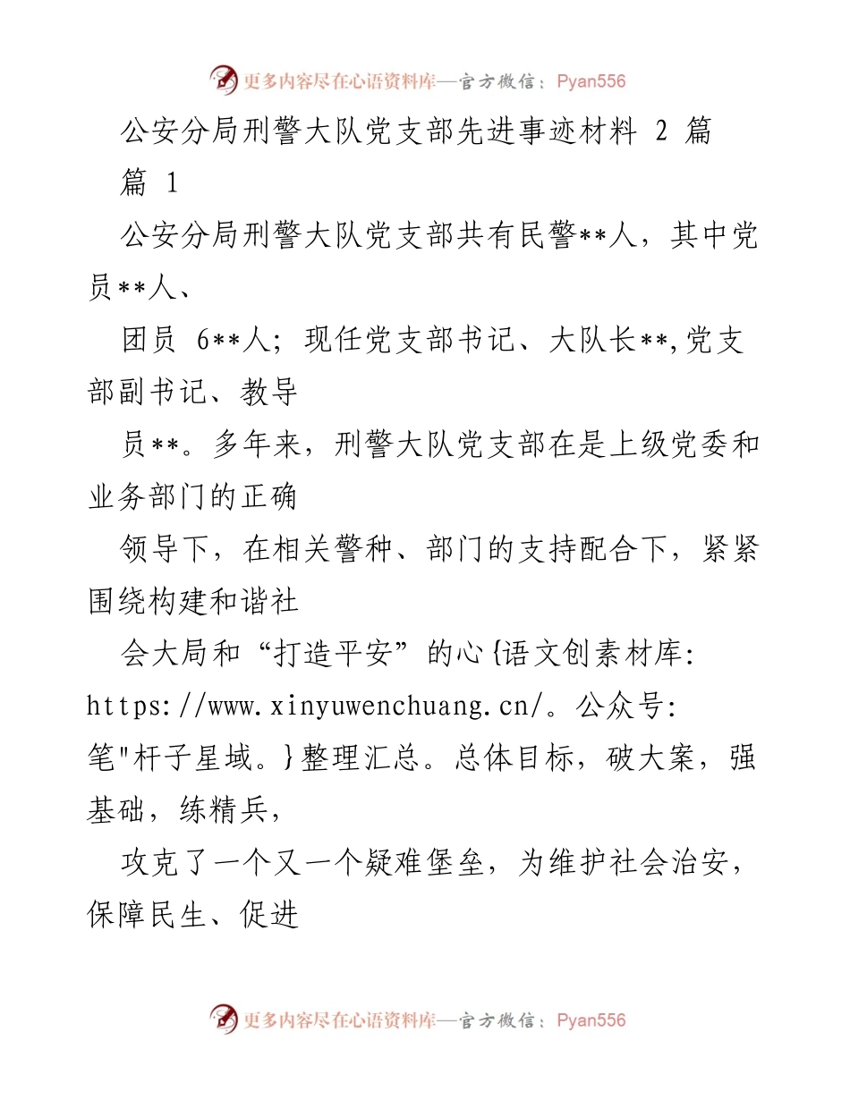 [发言] 公安分局刑警大队表彰大会 - 刑警大队党支部先进事迹分享.docx_第1页