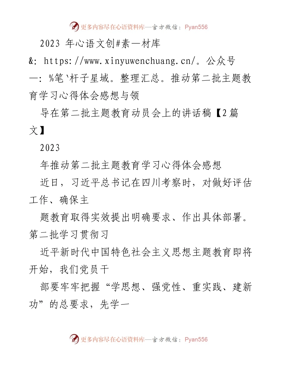 [发言] 动员会 - 推动第二批主题教育的学习与实践心得_1.docx_第1页