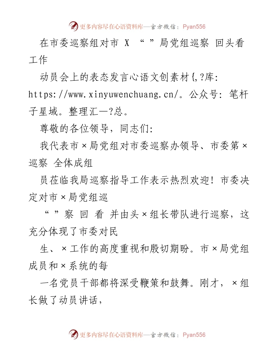 [发言] 动员会 - 市×局党组对市委巡察组巡察工作的表态发言.docx_第1页