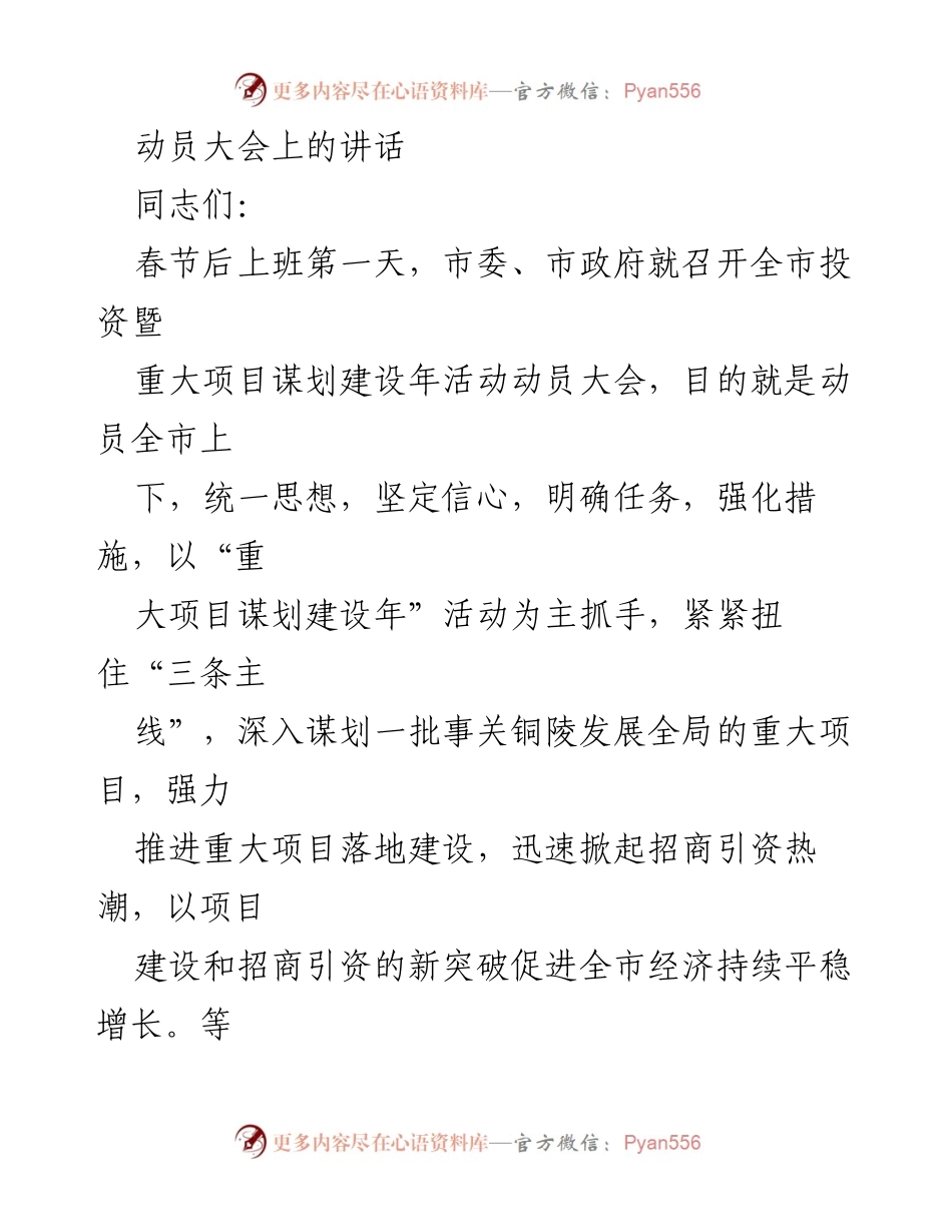 [发言] 动员大会 - 加快重大项目谋划建设，促进经济持续增长.docx_第1页