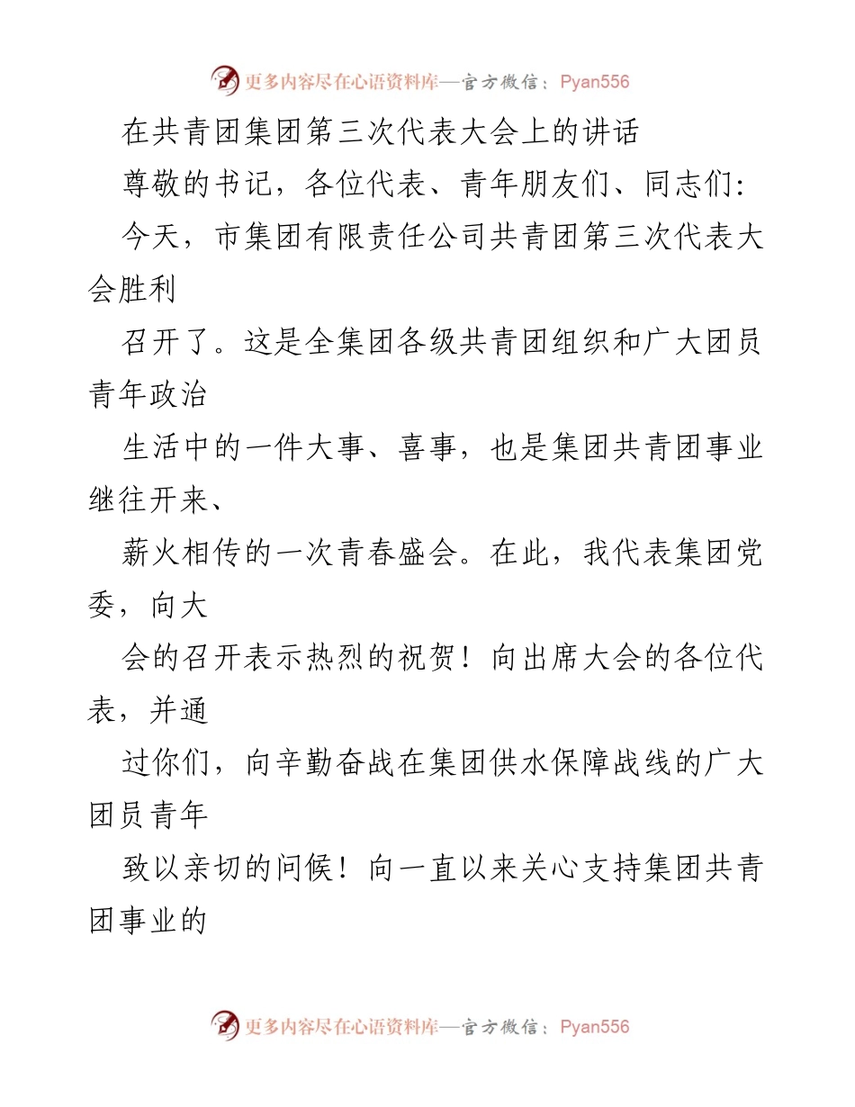 [发言] 共青团第三次代表大会 - 向青春致敬：共青团在高质量发展中的使命与希望.docx_第1页