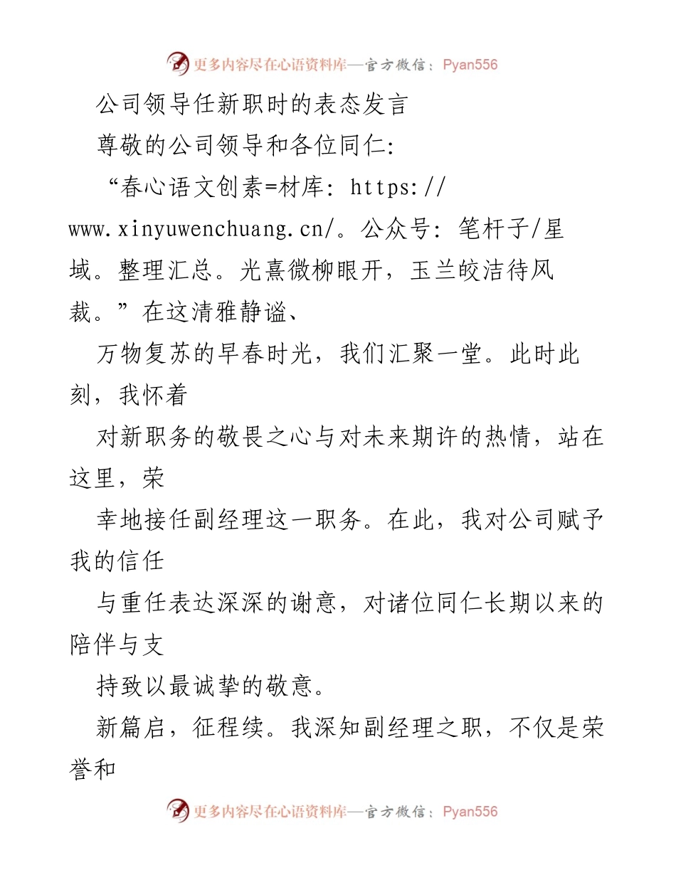 [发言] 公司领导任职仪式 - 新任副经理的表态与承诺.docx_第1页