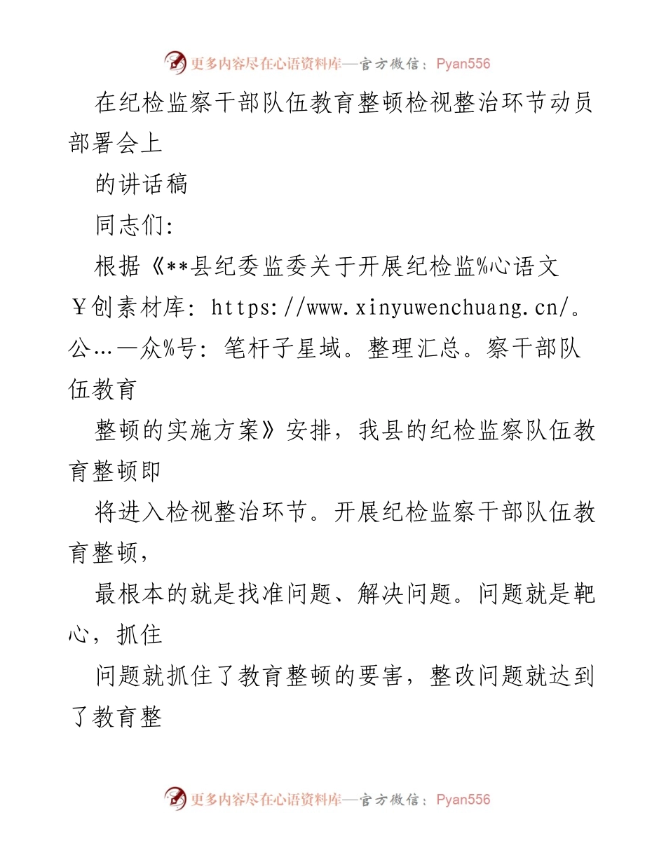 [发言] 动员部署会 - 纪检监察干部队伍教育整顿检视整治工作的重要性与方法.docx_第1页