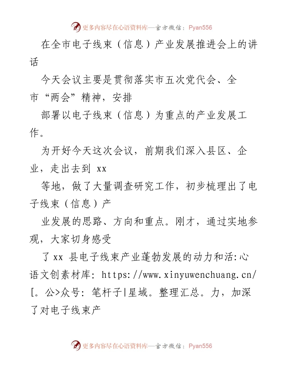 [发言] 全市电子线束（信息）产业发展推进会 - 电子线束产业发展：高质量发展的破局性选择.docx_第1页