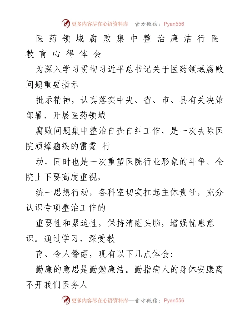 [发言] 医药领域腐败整治会议 - 深入落实医药领域腐败整治，践行勤廉医院建设理念.docx_第1页