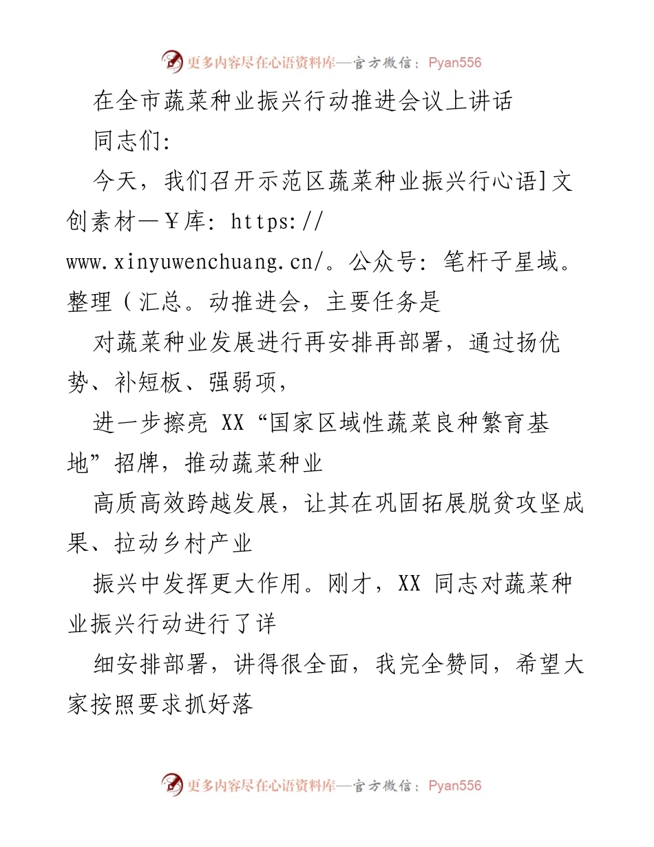 [发言] 全市蔬菜种业振兴行动推进会议 - 强化蔬菜种业振兴，推动农业现代化发展.docx_第1页