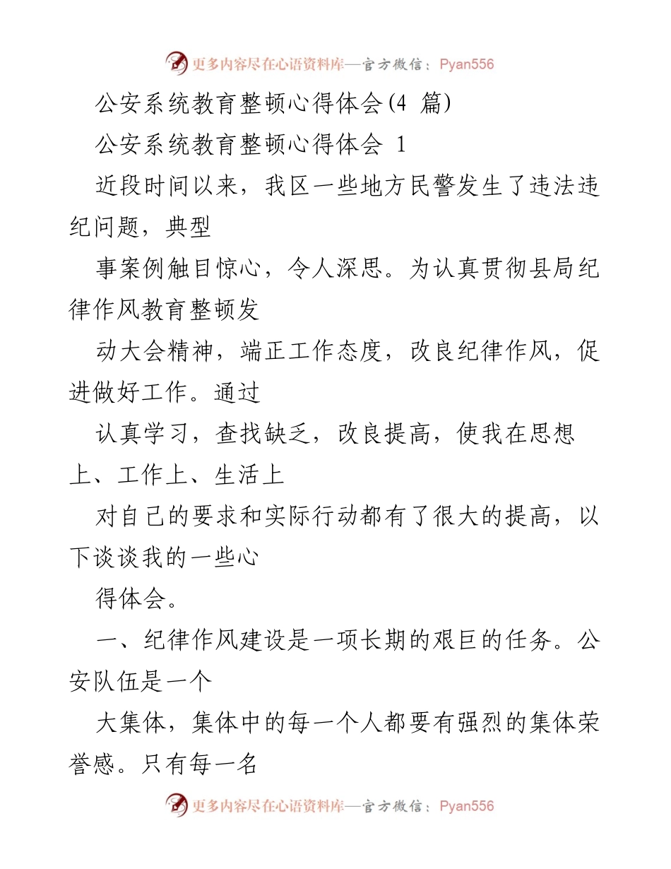 [发言] 公安系统教育整顿会议 - 公安系统教育整顿心得体会总结.docx_第1页
