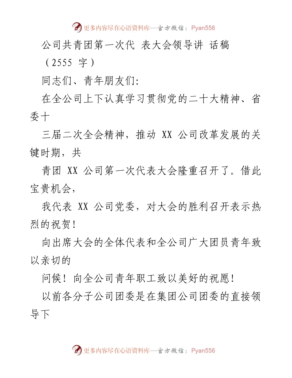 [发言] 共青团第一次代表大会 - 共青团助力公司改革发展的希望与展望.docx_第1页