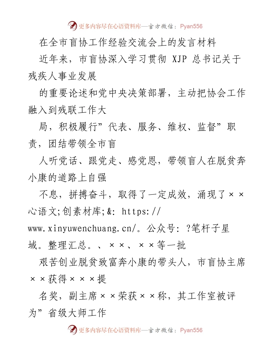 [发言] 全市盲协工作经验交流会 - 市盲协发展经验分享与成就总结.docx_第1页