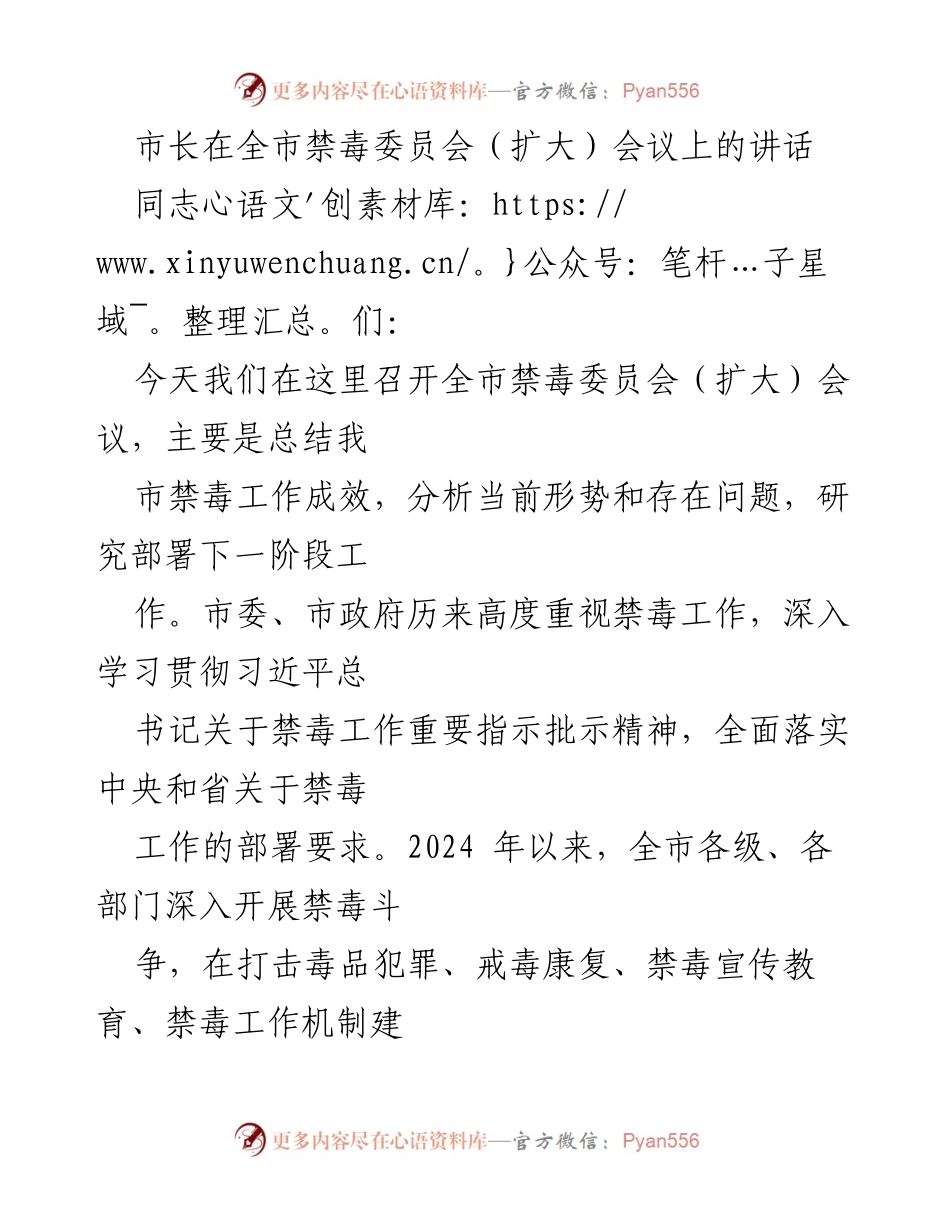 [发言] 全市禁毒委员会（扩大）会议 - 市长讲话：总结禁毒工作成效与部署下一阶段任务.docx_第1页