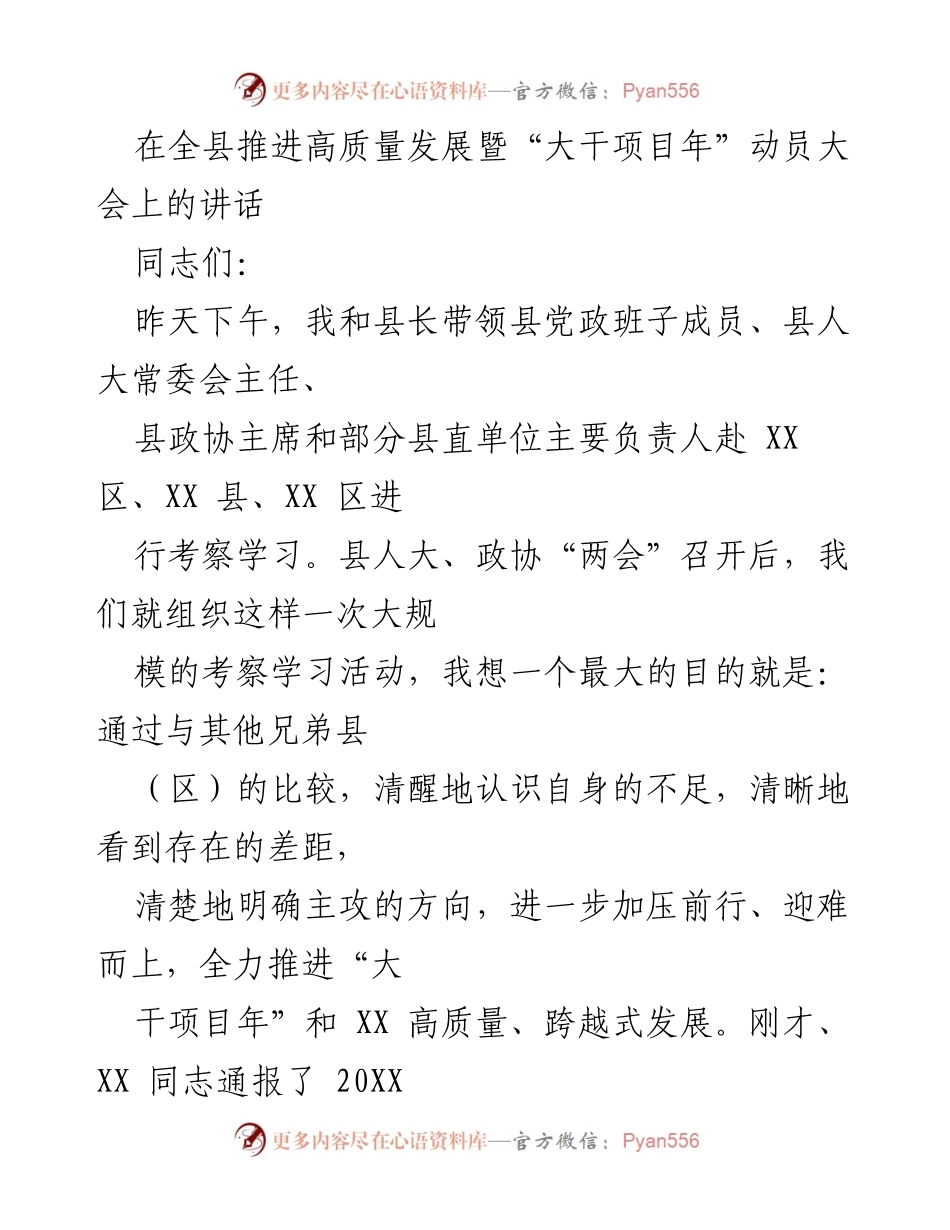 [发言] 动员大会 - 推动高质量发展，迎接“大干项目年”的决战时刻.docx_第1页