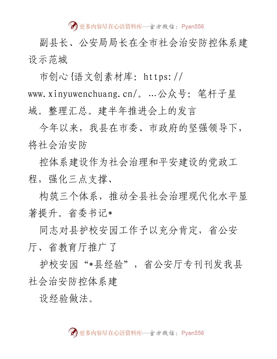 [发言] 全市社会治安防控体系建设示范城市创建半年推进会 - 加强社会治安防控体系建设，提升社会治理现代化水平.docx_第1页