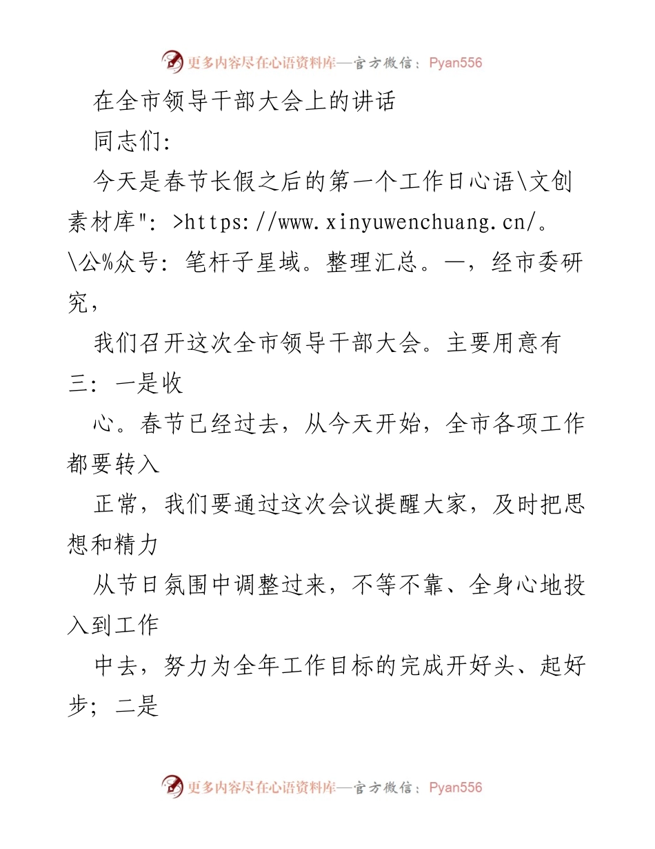 [发言] 全市领导干部大会 - 新年工作动员与干部调整讲话.docx_第1页