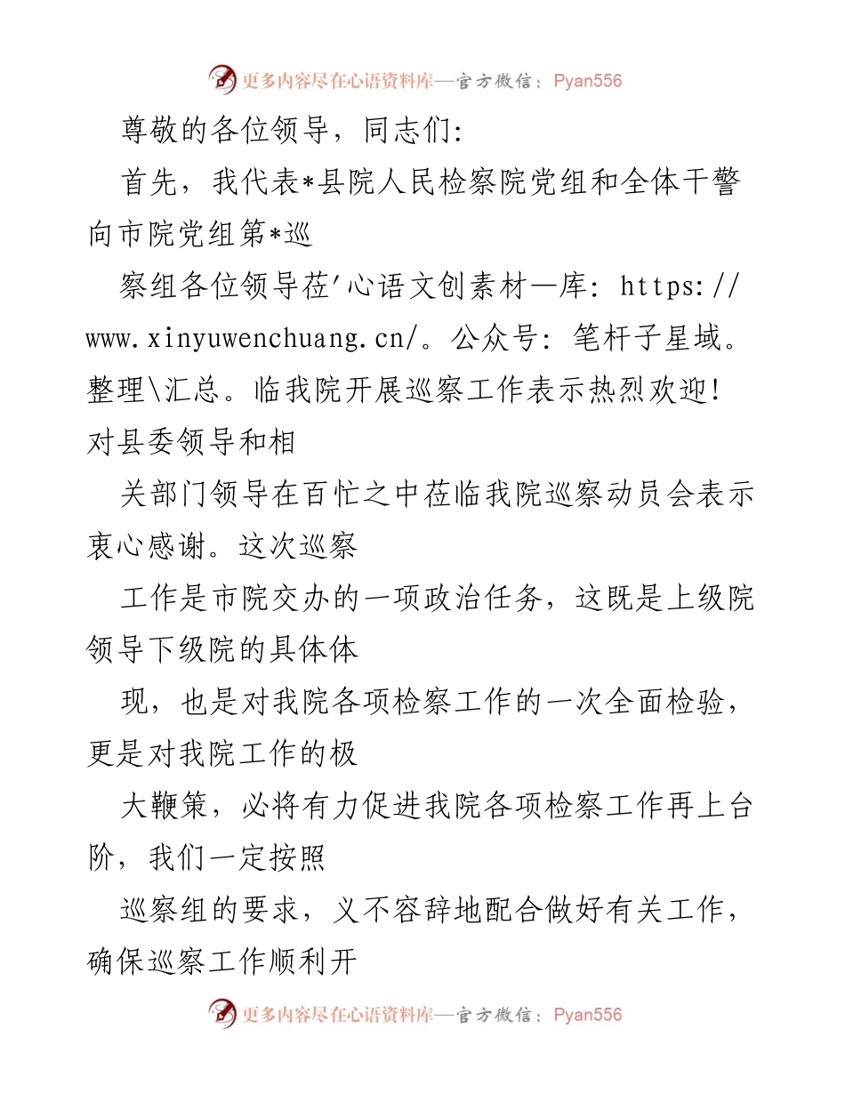 [发言] 关于市院巡察组开展巡察工作的表态发言.docx_第1页
