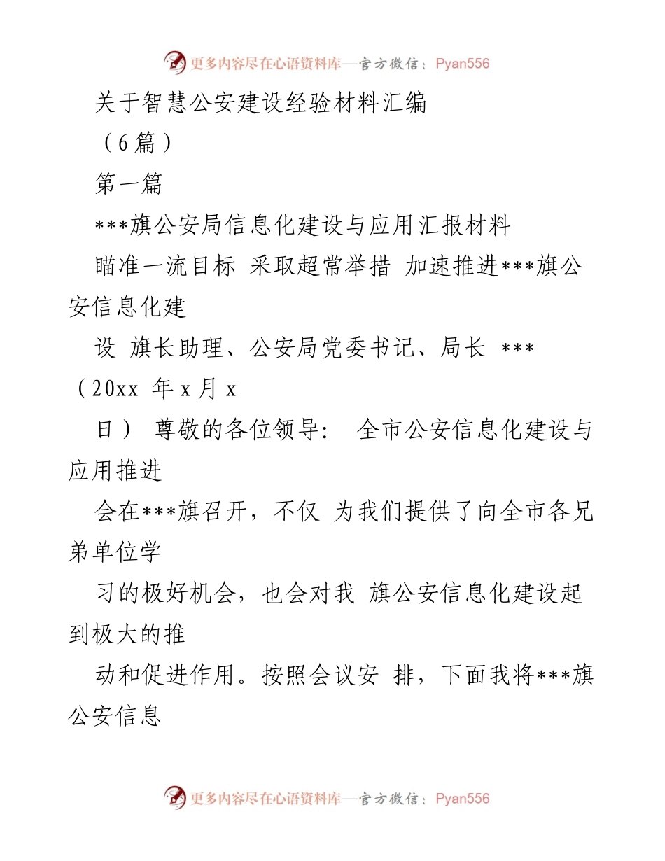 [发言] 公安信息化建设推进会 - 智慧公安建设经验分享.docx_第1页