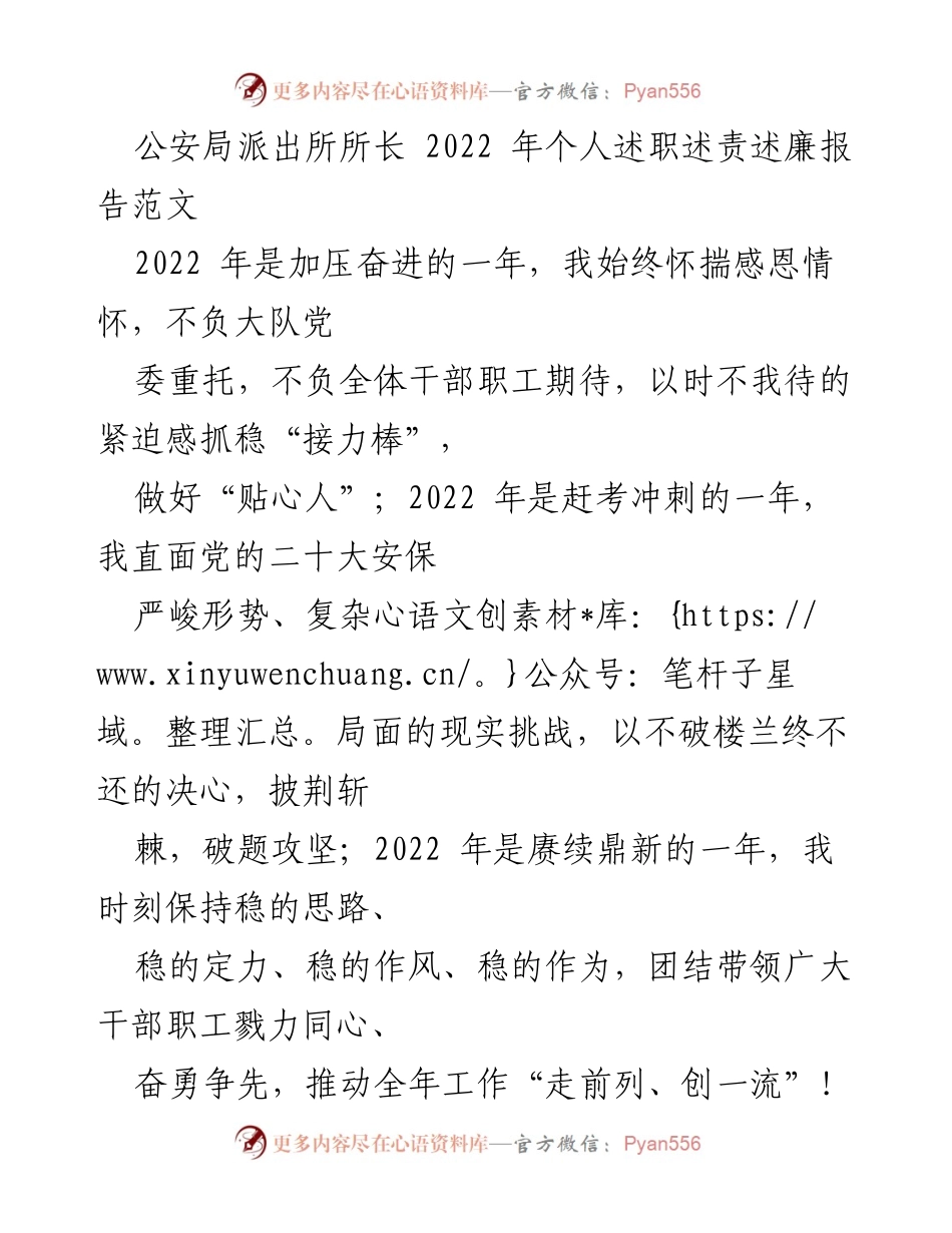 [发言] 公安局派出所 - 2022年个人述职述责述廉报告总结.docx_第1页
