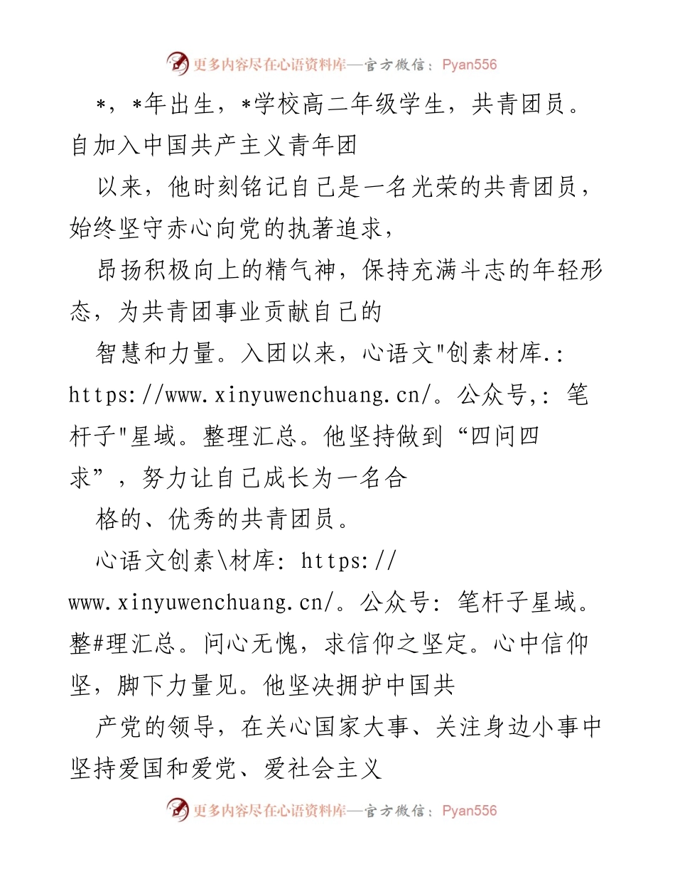 [发言] 共青团员表彰大会 - 坚守信仰，追求卓越：一名优秀共青团员的成长之路.docx_第1页